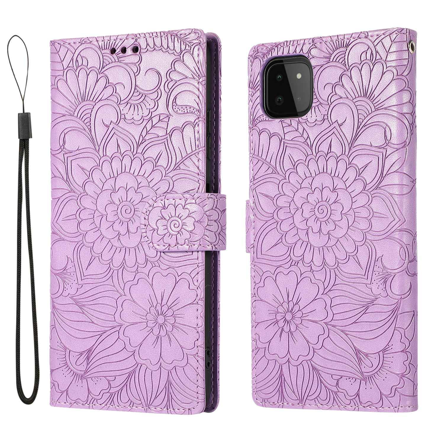 Shockproof Premium Magnetic Closure Embossed Mandala Bumper with Kickstand Purple Reevermap Samsung Galaxy A22 5G Case Leather Phone Cover for Samsung Galaxy A22 5G Flip Wallet