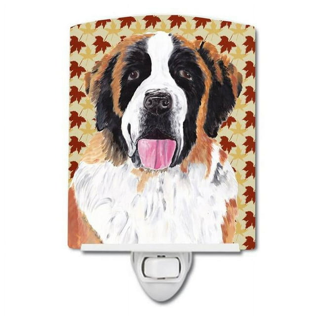 Carolines Treasures SC9222CNL Saint Bernard Fall Leaves Portrait Ceramic Night Light