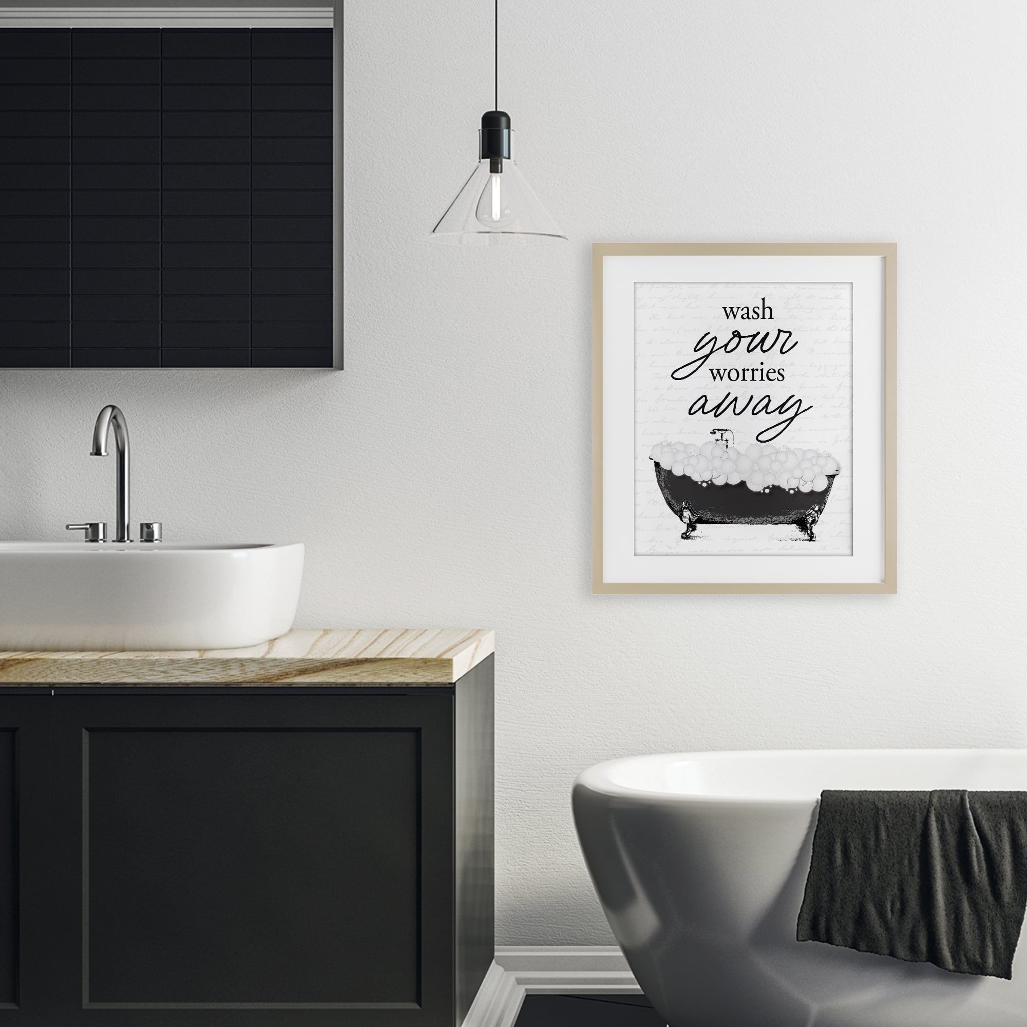 Bubble Bath Wash Worries Birch Framed Print Under Glass, design by Lettered and Lined