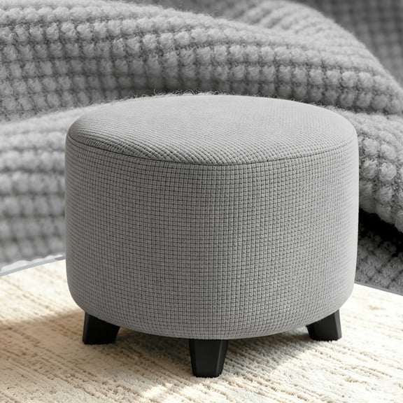 Ottoman Slipcover, Stretch Round Slipcover, Machine Washable Elastic Furniture Protector, Fits Round Ottomans, Footrests and Poufs(30"-41")