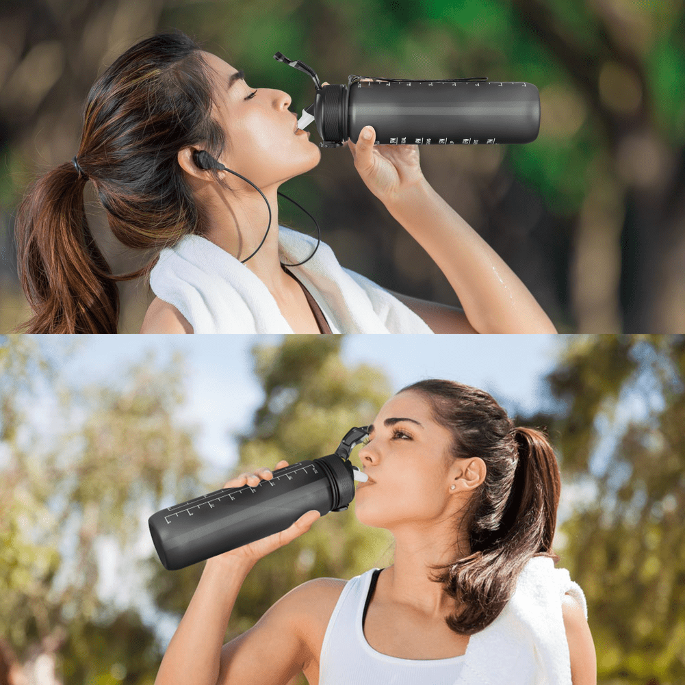 32oz Motivational Water Bottles with Time Marker & Straw, Leak-proof BPA Free Non-Toxic 1L Bottle, Portable Water Jug for Fitness Sports