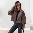 thumbnail image 3 of Women Fall Winter Coat - Short Type Turn-down Collar Solid Color Loose Button Closure Cardigan OL Commuting Jacket, 3 of 7