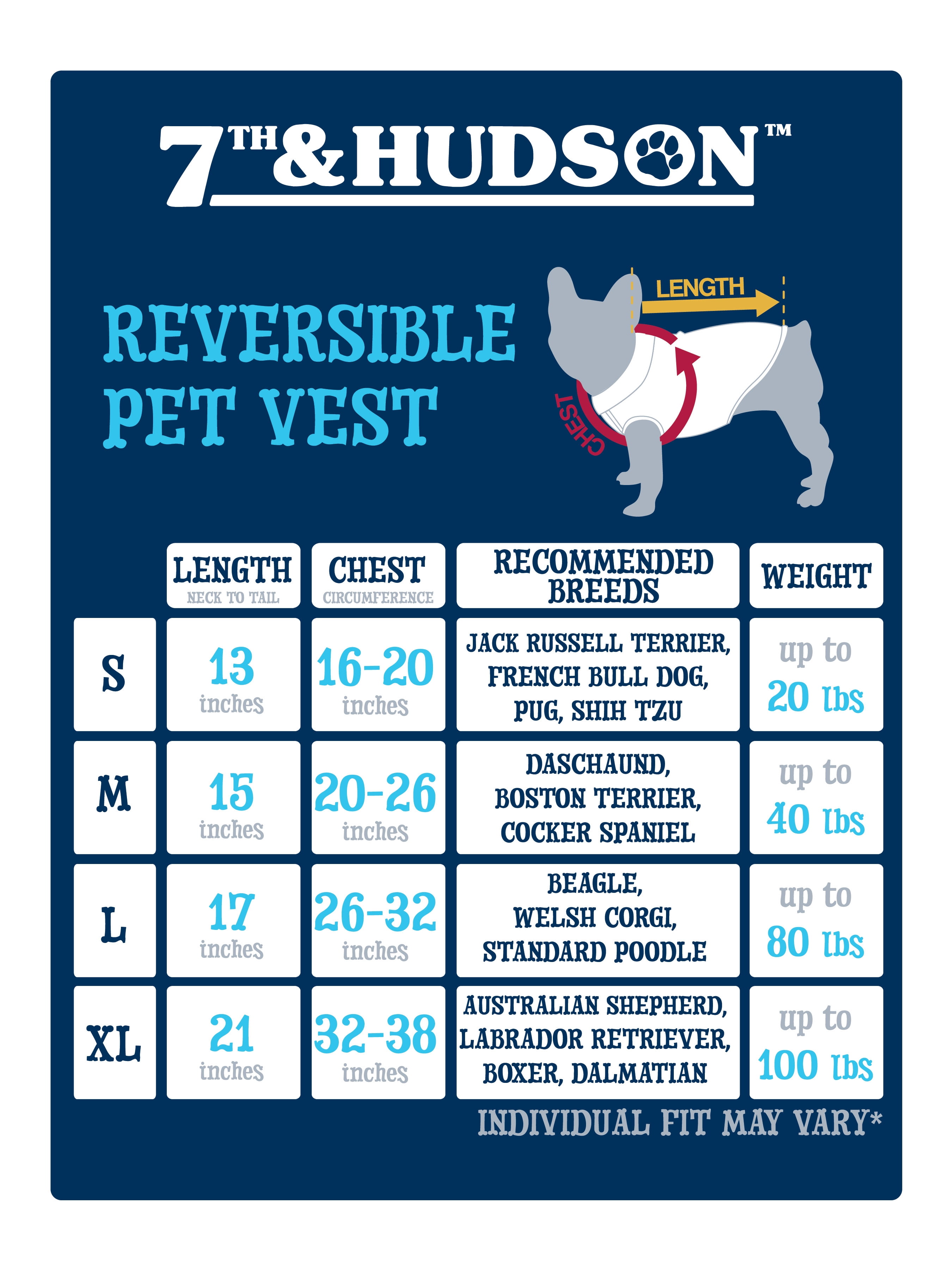 7th & Hudson Reversible Vest for Dogs and Cats, Size S-XL