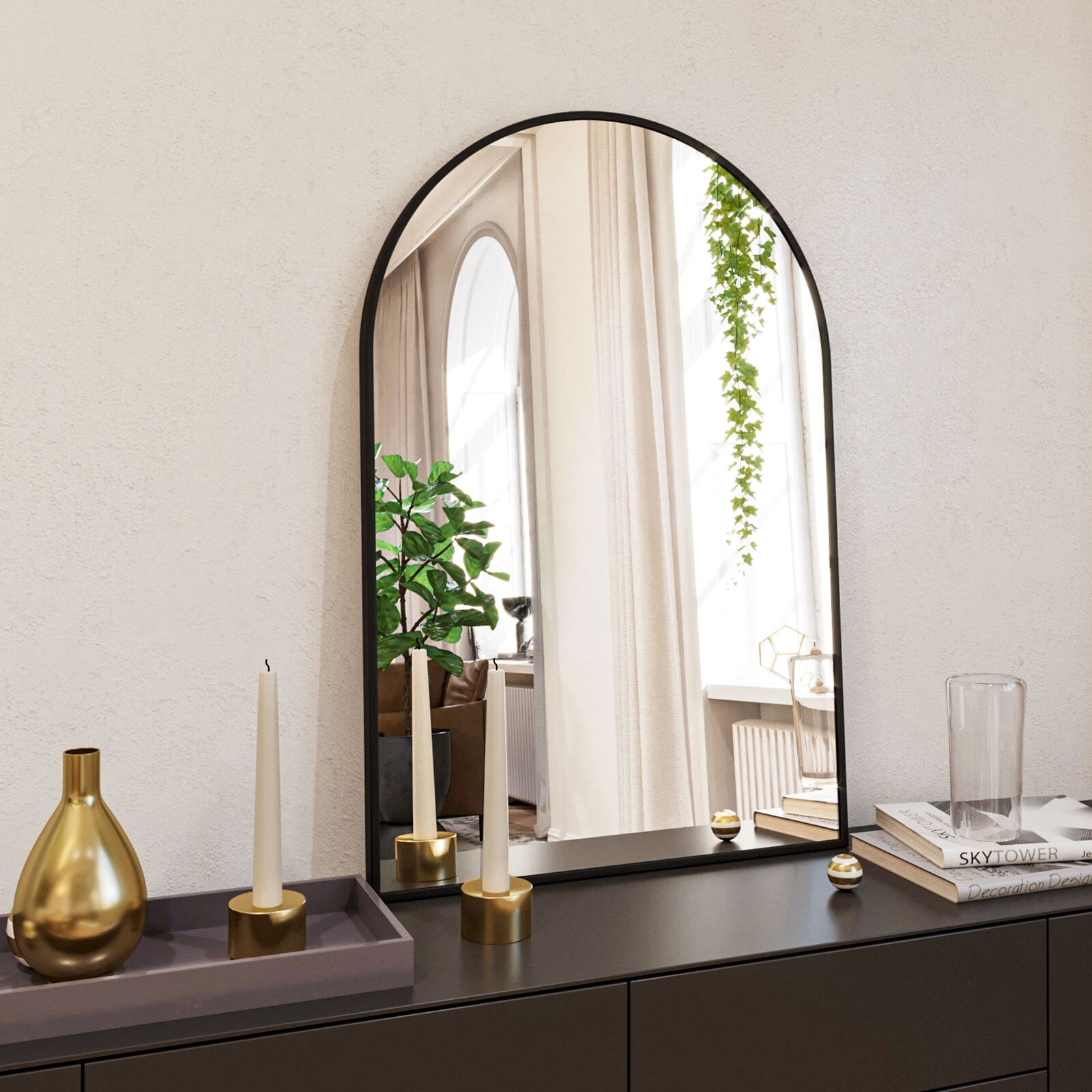 SHATTERVIEW 24"x36" Arched Bathroom Mirror Vanity Wall Mounted Mirror, Black