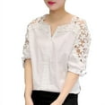thumbnail image 1 of Fashion Women Lace Summer Tops Woman Lace Shirt Hollow Out Casual Short Sleeve Shirts Tops Plus Size M- 5XL, 1 of 11