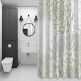 thumbnail image 4 of Floral Pattern Shower Curtain for Bathroom Decor, Outline White Green Chrysanthemum Graphic Waterproof Fabric Shower Curtain, 66"x72" Set with 12 Hooks, 4 of 9