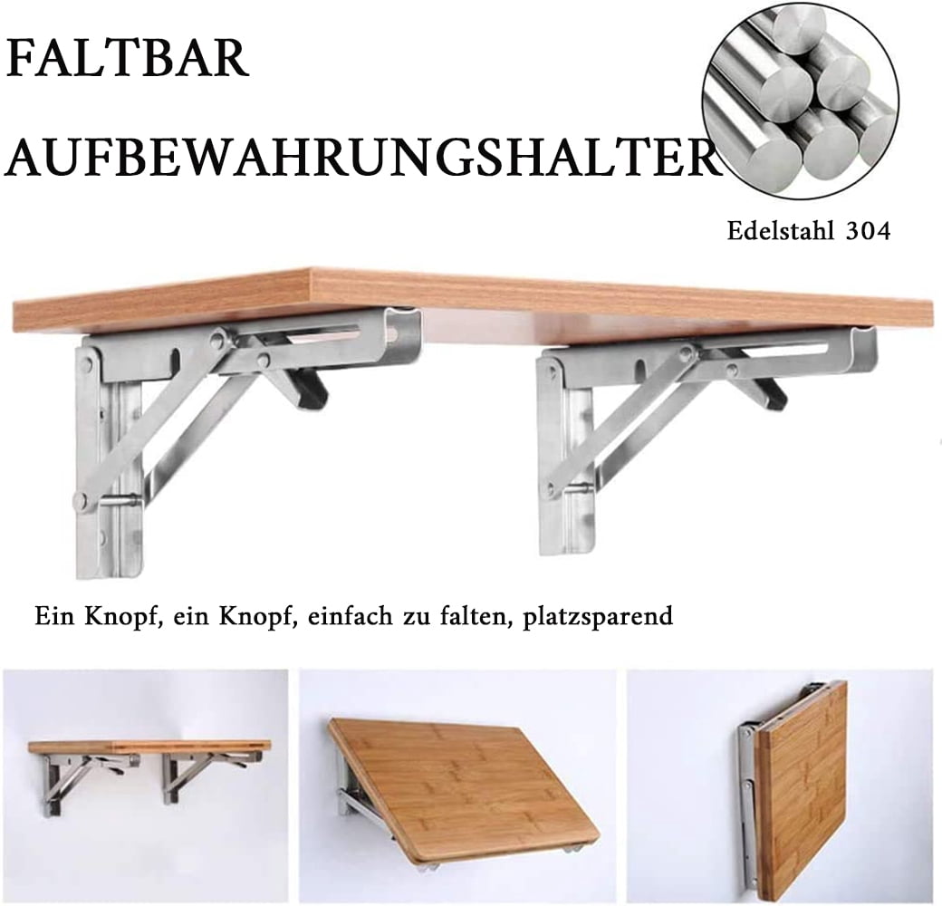 Folding Shelf Brackets Heavy Duty, Space Saver For Bench Table, Wall Mounted Triangle Shelf Bracket Supports Up To 660 Lb, Scratch Resistant Stainless Steel With Locking Hinges