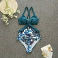 thumbnail image 4 of Defitshape Women's High Waisted One Piece Swimsuit Sexy Bathing Suit Beach V Neck Padded Cheeky Summer Swimwear Blue Leaf 8-10, 4 of 4