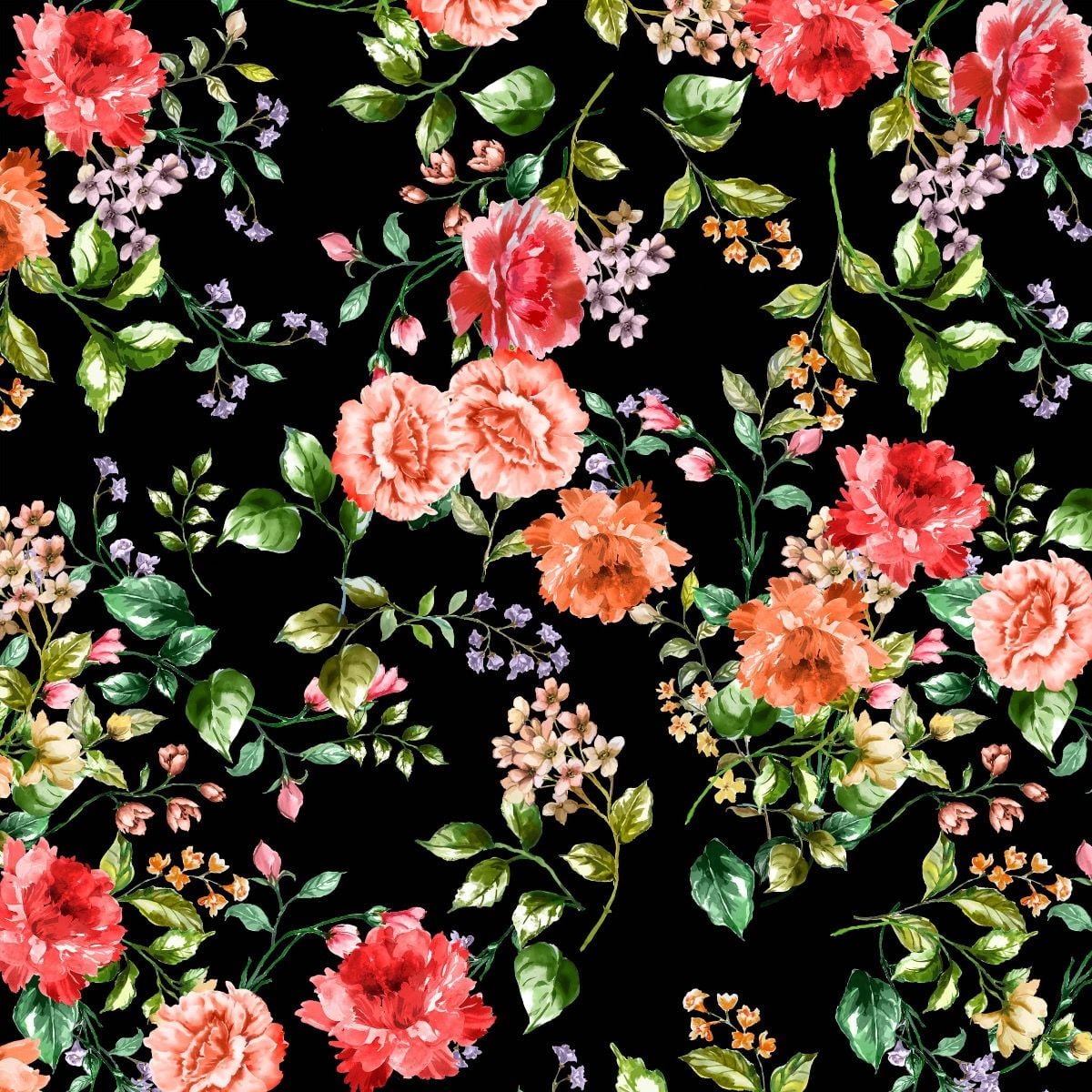 FREE SHIPPING!!! Campanula Persicifolia and Petunias Design 100% Cotton Quilting Fabric for DIY Projects by the Yard (Black, Green, Red, Purple)