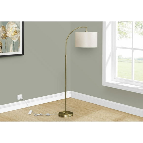Monarch Specialties Lighting, 65"h, Floor Lamp, Brass Metal, Ivory / Cream Shade, Contemporary