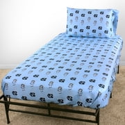 North Carolina Tar Heels 100% cotton, 4 piece sheet set - flat sheet, fitted sheet, 2 pillow cases, King, Team Colors