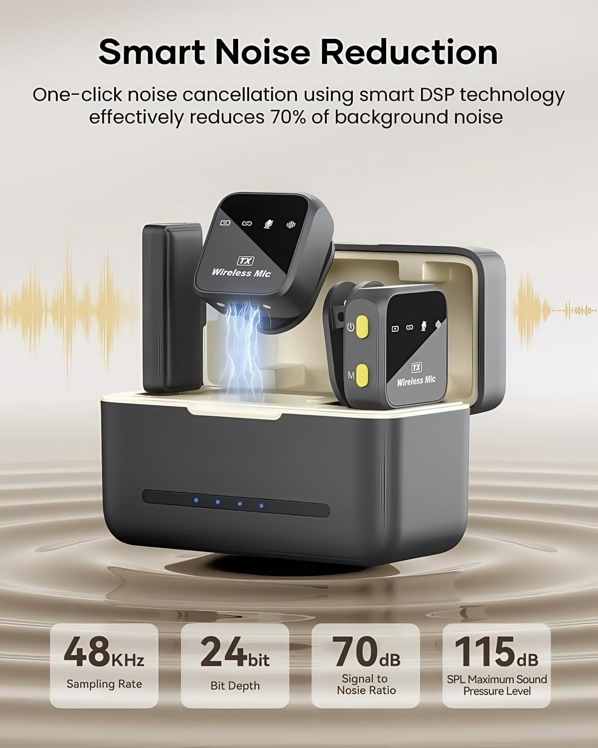 Wireless Clip-On Mic with Case - HDNoise Cancellation, 164ft Transmission, 80h Battery Life for iPhone Ipad Android, Mini Lapel Mic for Record Video Podcast Vlog Content Creator Interview
