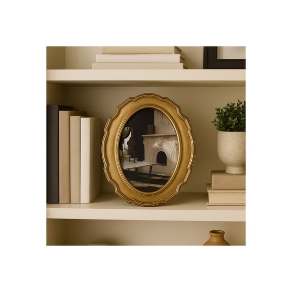 Decorative Oval Picture Frame for Home Decor - Vintage Inspired Resing Photo Frame for Bedroom Decor or Office Accents - Entryway Tabletop Display, Mantel, or Living Room Decoration - 8", Gold