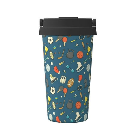 

Uemuo Sports Ball Print Carry Insulated Coffee Mug Travel Mug with Hidden Handle Insulated Coffee Flask Leak-proof Travel Mug Insulated Mug for Office