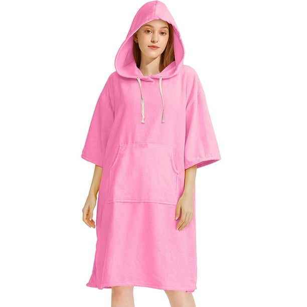 Toalla unisex de color liso para playa, baño, natación, albornoz con capucha y bolsillo, chal para mujer