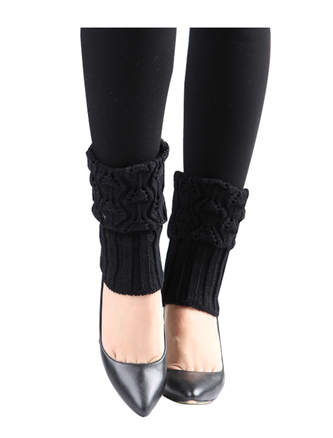 Women Elastic Cuff Toeless Design Fish Mouth Knitting Leg Warmers Black