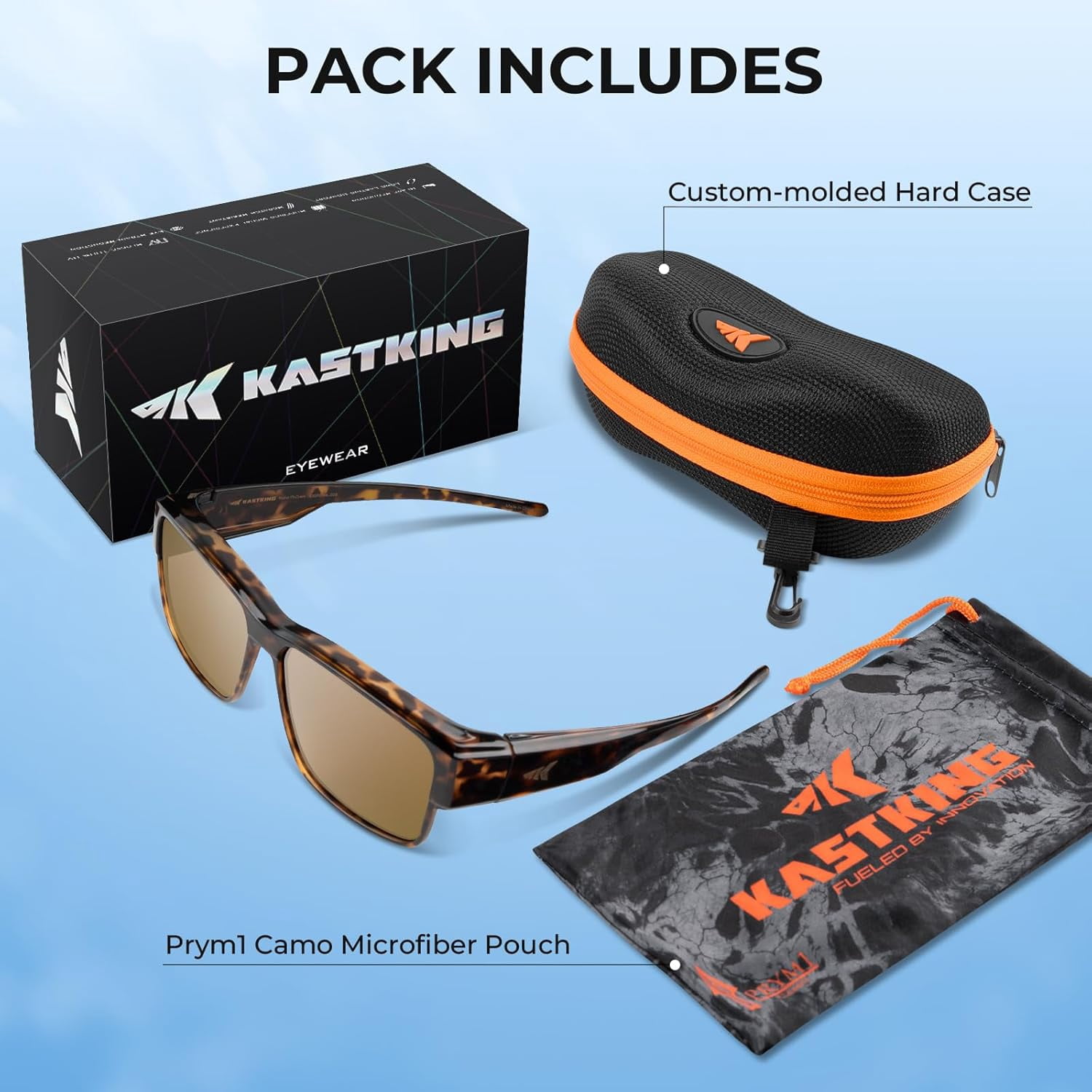 KastKing Molino Fit-Over Polarized Sunglasses,UV400 Protection Ultralight Wraparound Fishing Sports Sunglasses