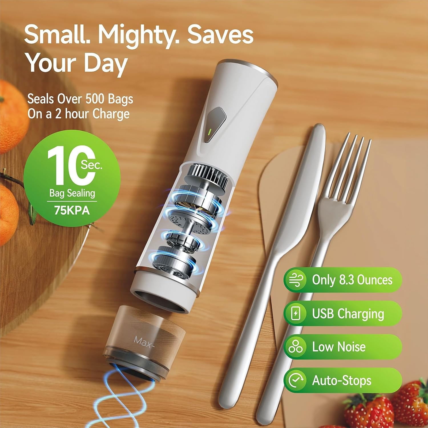Vacuum Sealer for Food, Handheld Compact Vacuum Sealer Machine with 30 Reusable Bags, Visible Water Tank for 6X Fresh Preservation, for Sous-Vide,Food Saver Storage