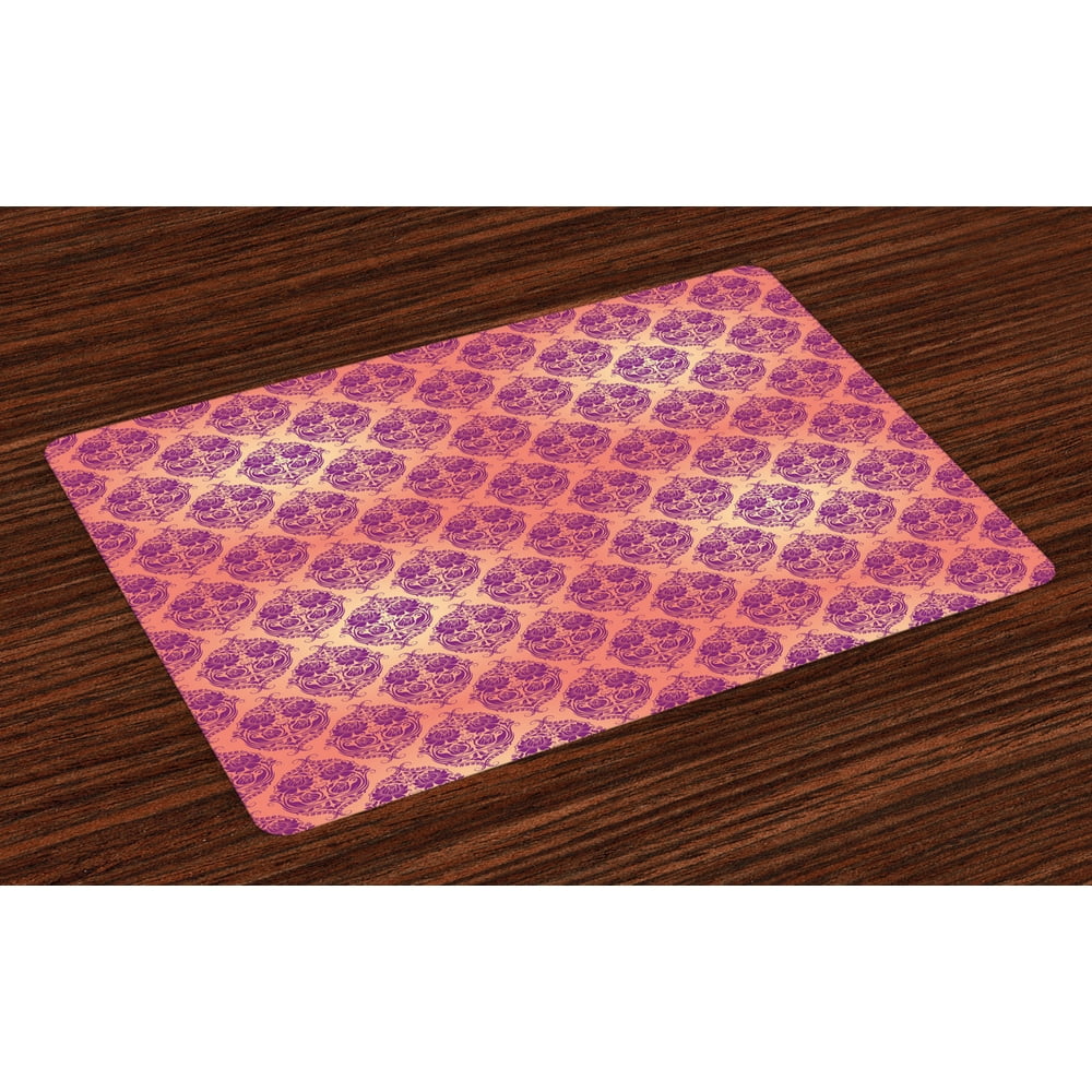 Damask Placemats Set of 4 Flower Featured Classic Damask Theme Pattern
