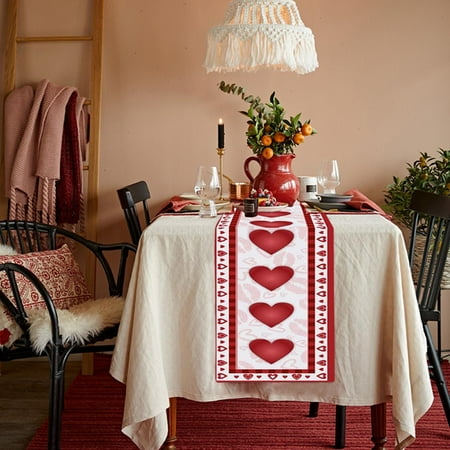 

Rdeuod Table Runner Creative Valentine s Day Polyester Cotton Printed Table Flag Table