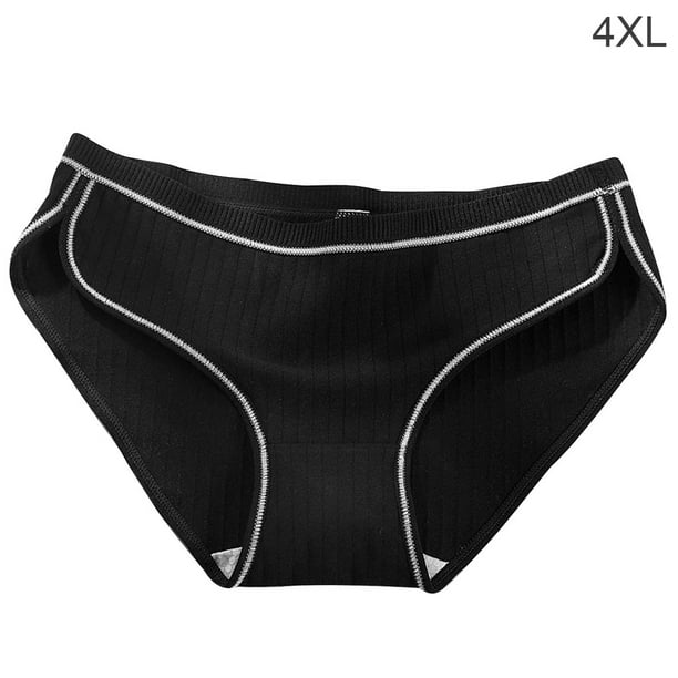 Women Panties Mid-waist Seamless Cotton Briefs Soft Briefs for Girl  Underwear, Black, 4XL 