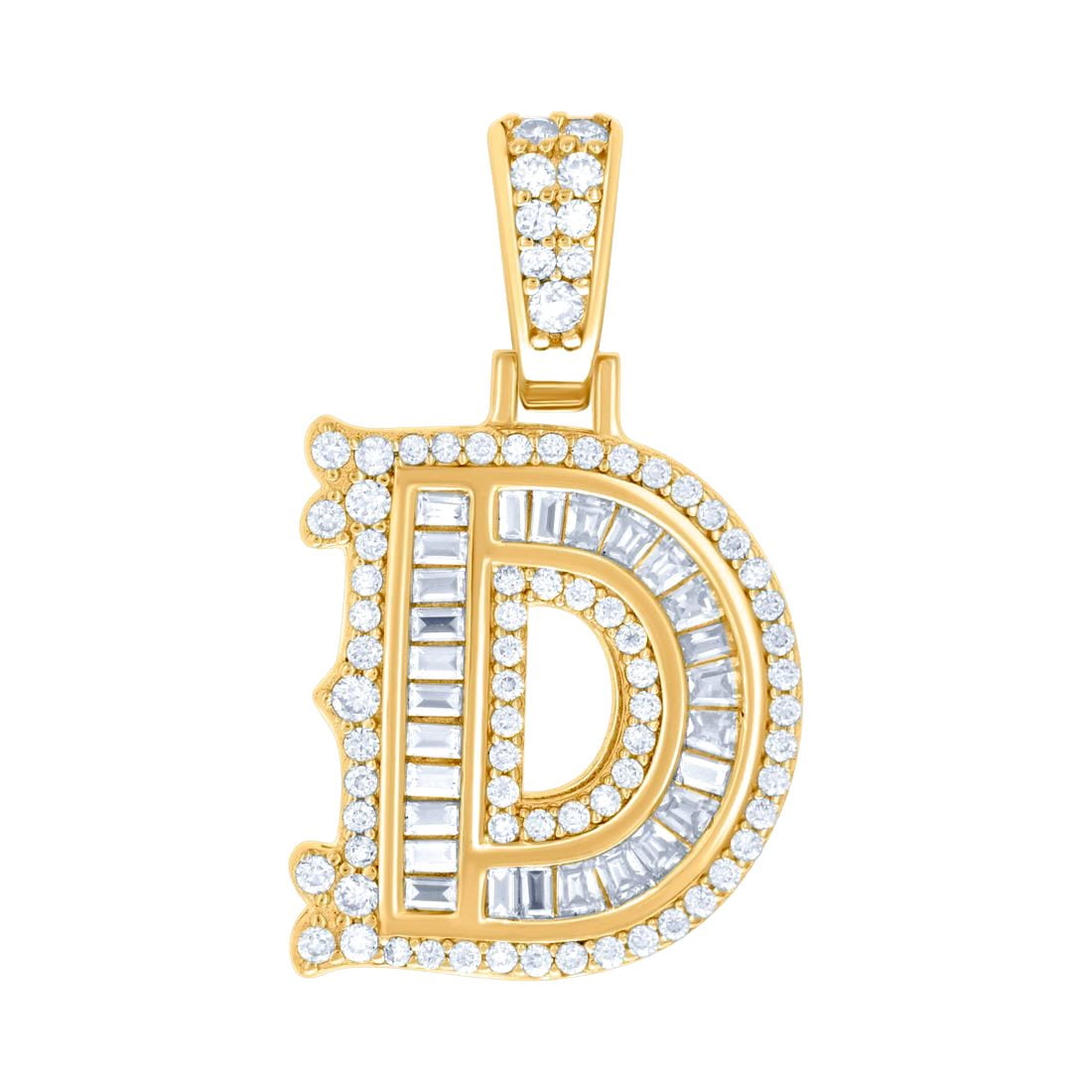 925 Sterling Silver Yellow-tone Unisex 0.55ct, 0.51ct Baguette Round Moissanite Letter Name Personalized Monogram Initia