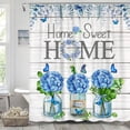 thumbnail image 3 of Farmhouse Blue Floral Shower Curtain, Rustic Hydrangea Eucalyptus Home Sweet Fabric Boho Flowers Shower Curtain Set, Vintage Country Wood Plank Floral Primitive Shower Curtain for Bathroom 72X72 Inch, 3 of 6