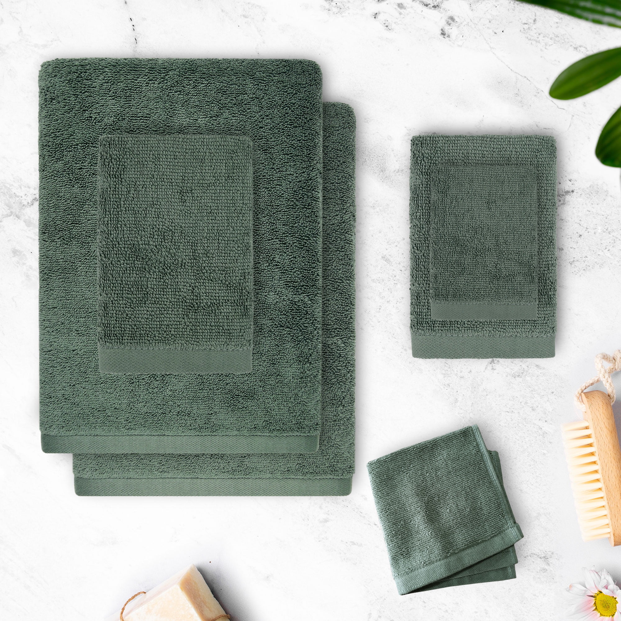 Better Homes & Gardens PowerLoft 6 Piece Bath Towel Set, Green Ash