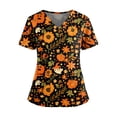 thumbnail image 2 of IYYVV Halloween Scrub Tops Women Cute V Neck Pumpkin Graphic Nursing Working Uniforms with Pockets Holiday Stretchy Tee Shirt Orange 3XL, 2 of 5