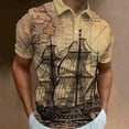 thumbnail image 4 of Vintage Sailboat Pattern Print Summer Button Down Collar Men's Polo Shirt Casual Tops Oversized Short Sleeve Trend Men Clothing, 4 of 6