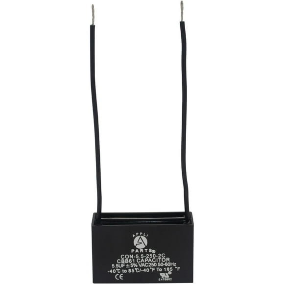 Appli Parts Fan Capacitor 5.5 mfd (microfarads) uf 250 VAC with 2 Wire Terminal Connections compatible with any brand with same capacitance CAP-5.5-250-2C