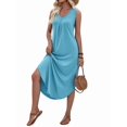 thumbnail image 2 of Women'S Summer Casual Loose Sundress Long Dress Sleeveless V Neck Split Tshirt Maxi Dresses Light Blue XL, 2 of 9