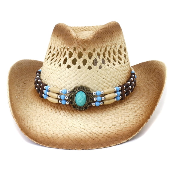 Ysmooiuy Elegant Cowgirl Hat Unisex Gradient Color Anti-uv Props Hollow out Women Girl Hat Cowboy Caps