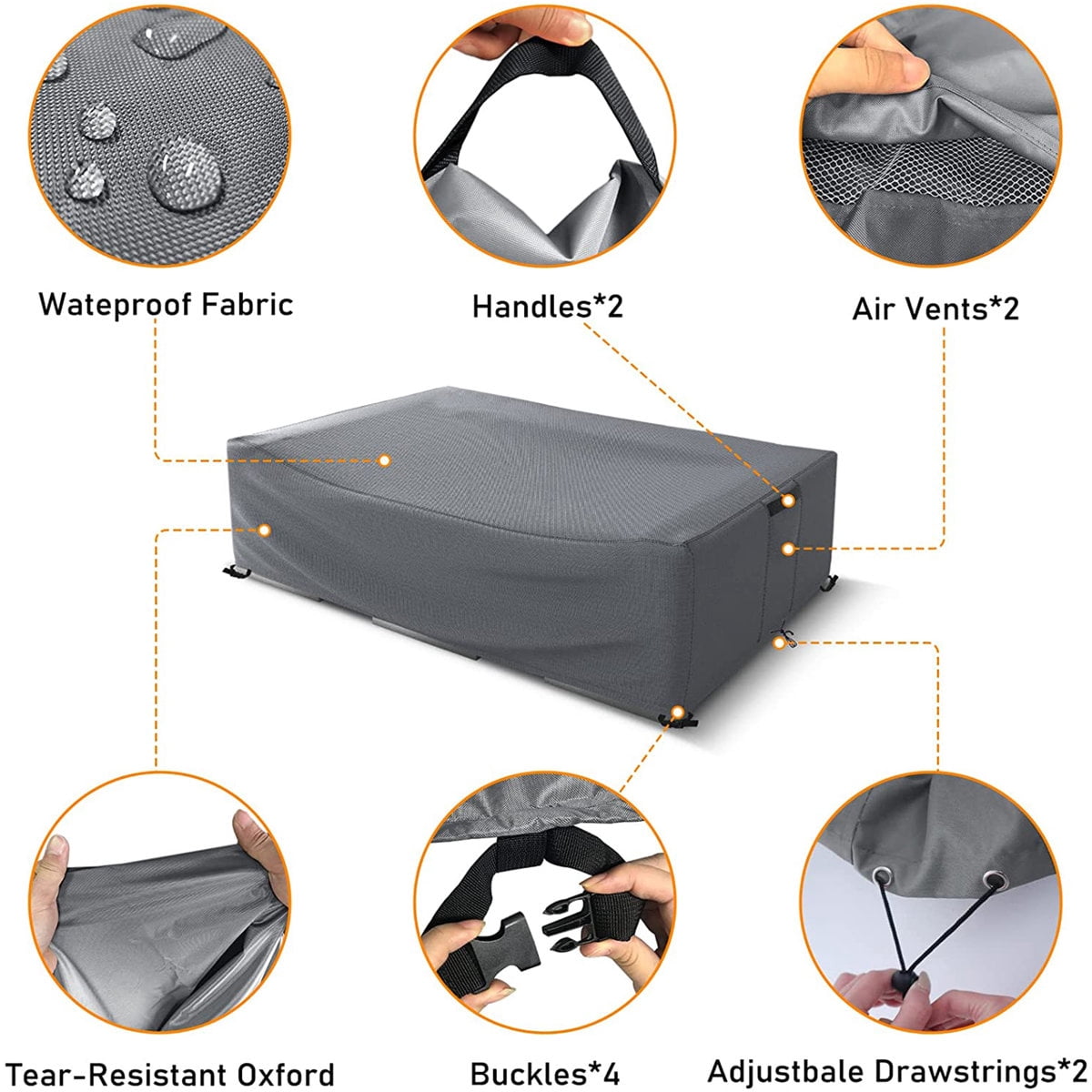 Patio Sofa Cover - Waterproof Furniture Cover for Outdoor, All-Weather Sofa Protector for Garden, Deck and Balcony, Gray