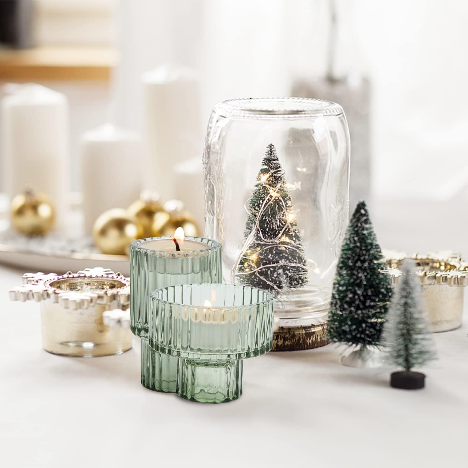 HofferRuffer Glass Taper Candle Holders, Set of 3, Green photo 3