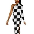 thumbnail image 3 of Mod Checkers Half Dleeve Split Dress evening dresses ladies elegant women"s dresses for wedding women clothes, 3 of 6
