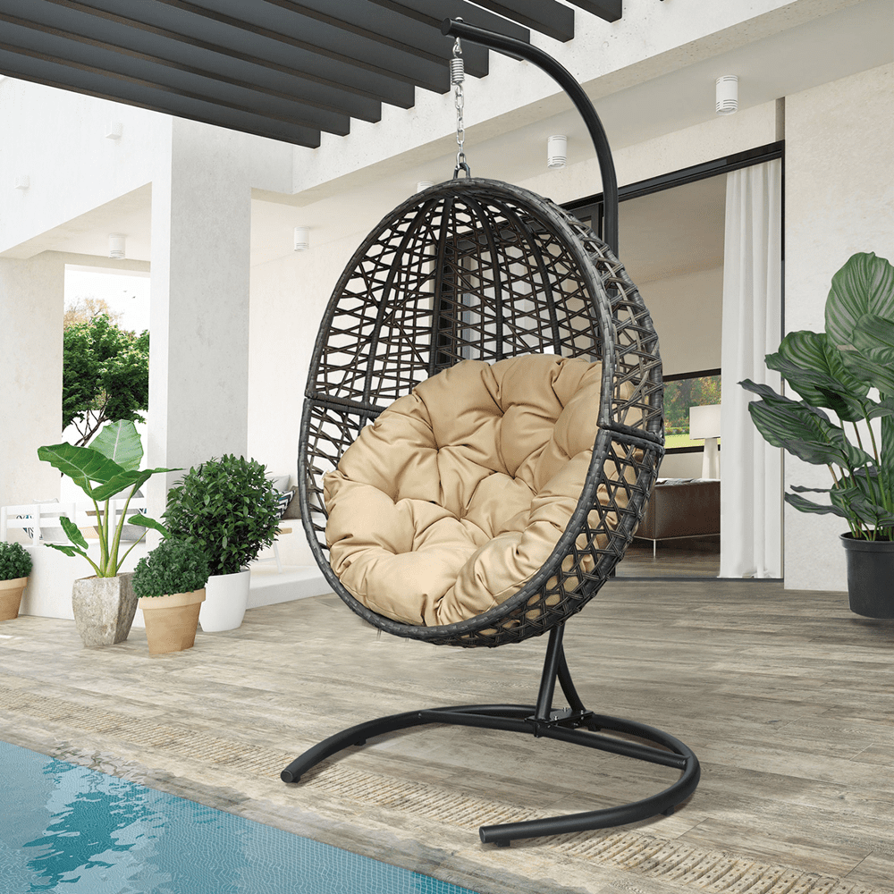 Arttoreal Outdoor Hanging Swing Egg Chair with Stand, XLarge Luxury Heavy Duty Basket Swing