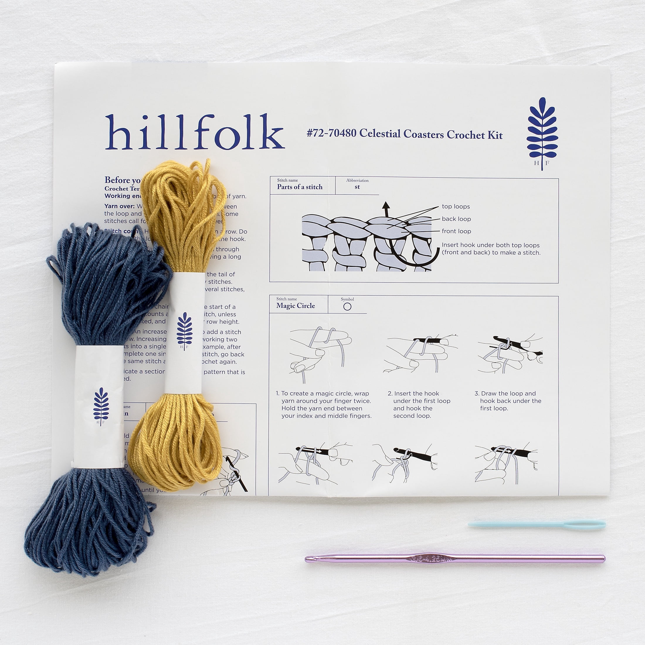 Hillfolk Crochet Moon Coasters Kit- Includes Crochet Hook, Yarn, And Instructions. Makes Two Coasters, Approximately 5" Each.