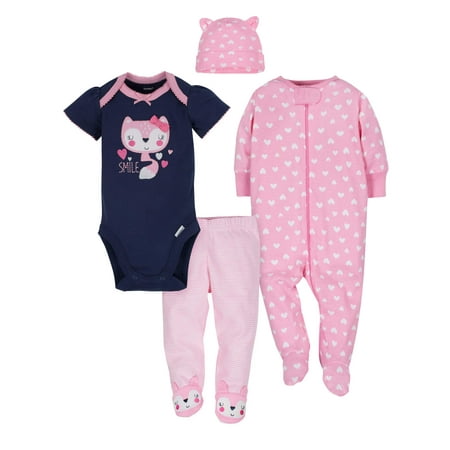 Diapering Gift Set - Gerber Take Me Home Outfit Baby Shower Gift Set, 4pc (Baby Girls)