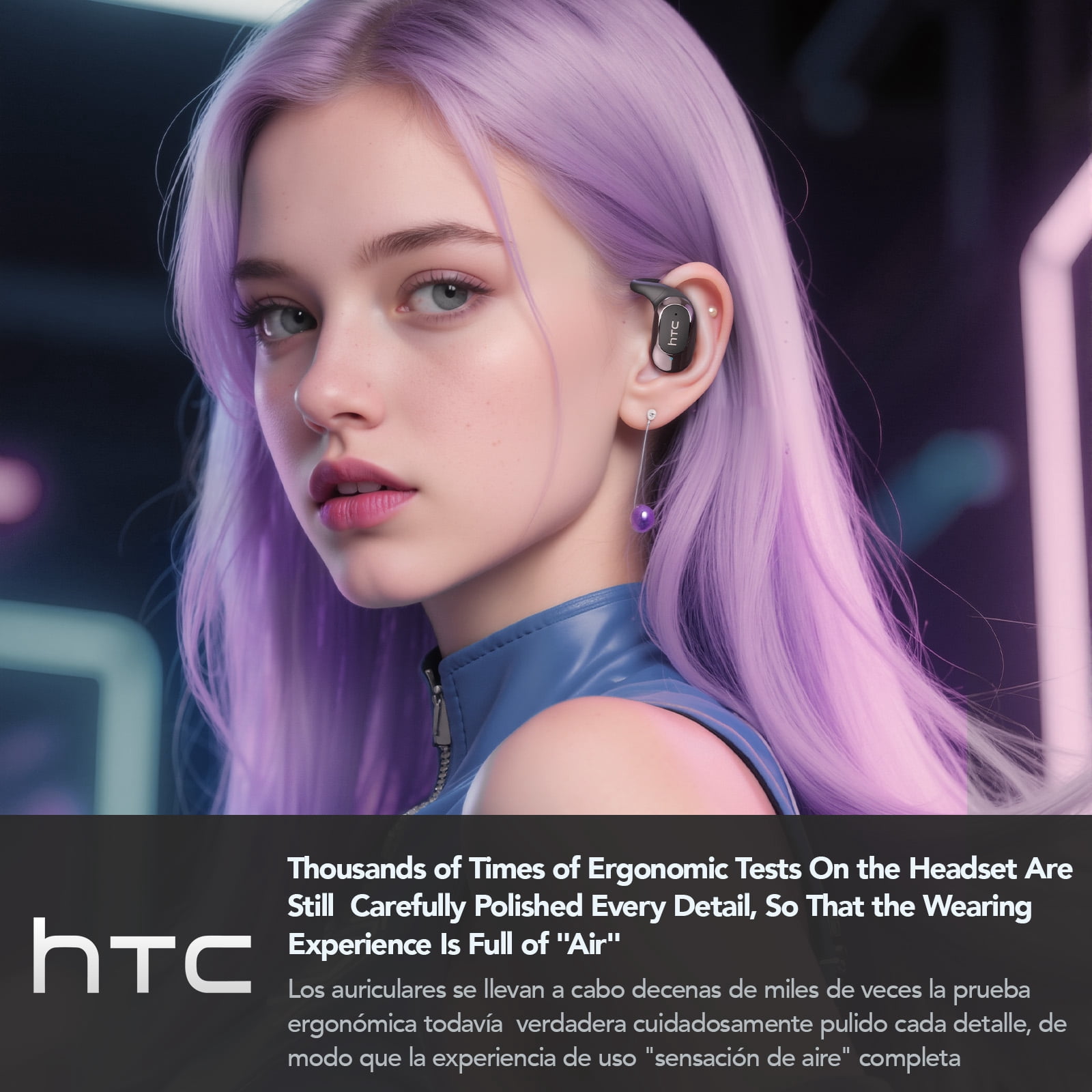 HTC NE17 Translation Headphones Open Ear Headphone Bluetooth 6.0 for Sports HD Stereo Sound Waterproof White