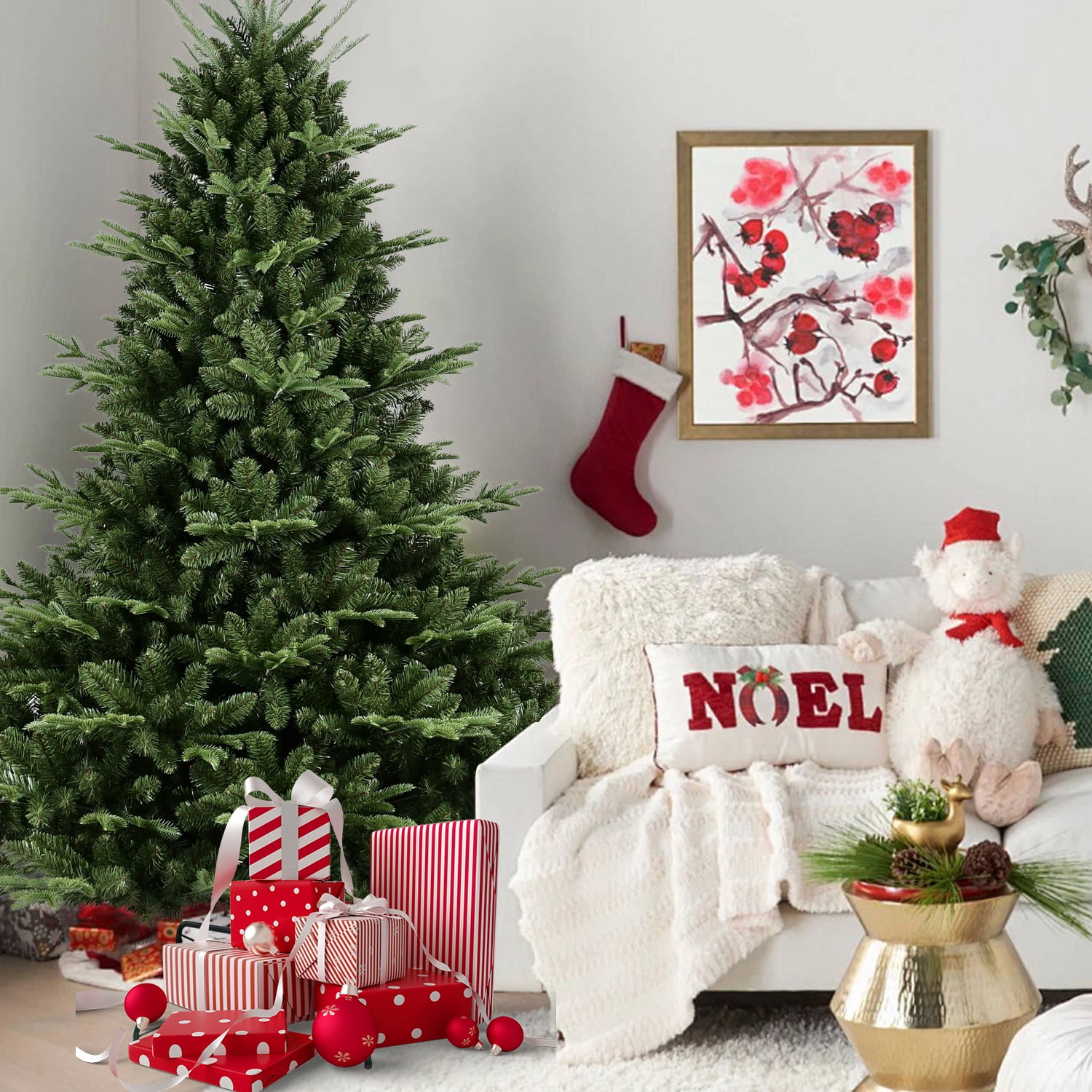 8ft Lush Christmas Tree 2257 Tips Hinged Branches Metal Stand Indoor Holiday Decor