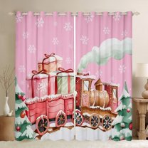 Manfei Girls Christmas Gifts Black Out Curtains,Retro Train Curtains Pack of 2 (42x63 Each),Chic Xmas Tree Bedroom Curtains For Kids,Breathable Home Decor