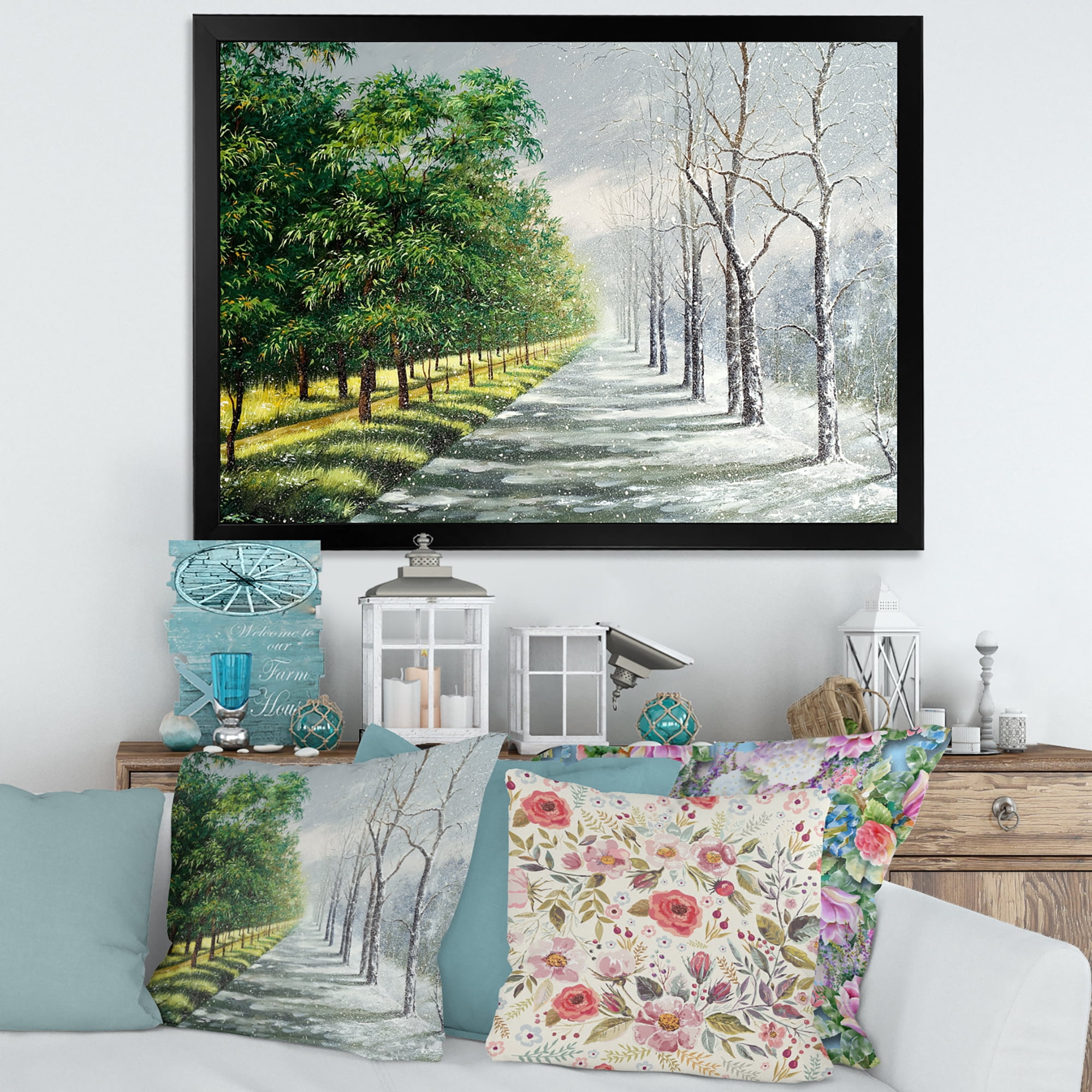Designart 'Summer and Winter United' Country Framed Art Print