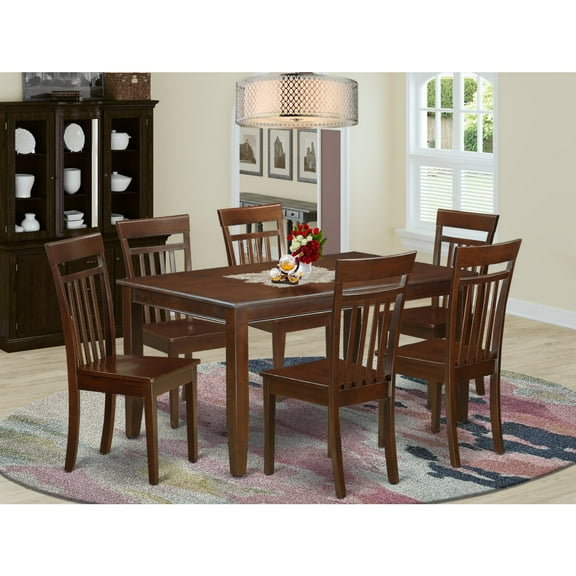 East West Furniture DUCA7-MAH-W Dining Table 6 & 6 Chair, Mahogany