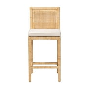 bali & pari Sofia Rattan and Mahogany wood BOHO Counter Stool, Natural