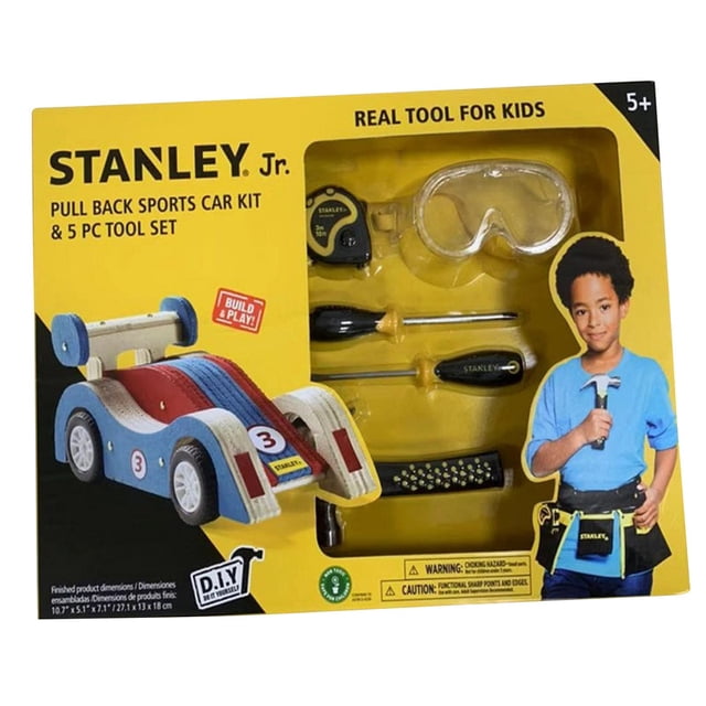 Kit de coche deportivo y juego de herramientas Pull Back STANLEY Jr., 5 piezas