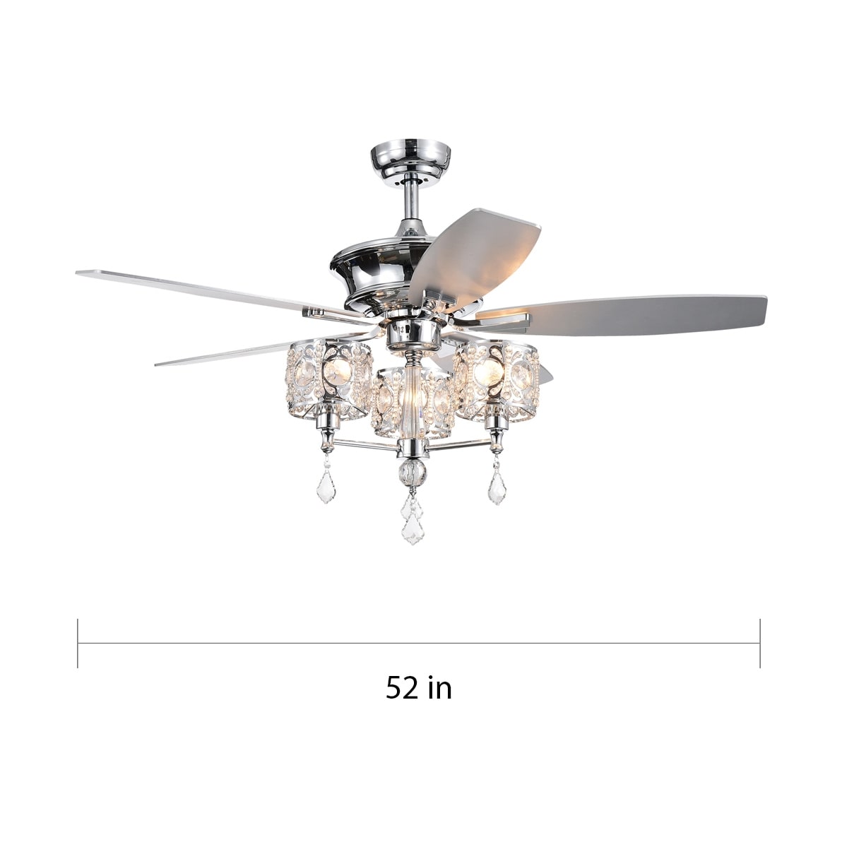 Warehouse of Tiffany Miramis 5-Blade 52-inch Chrome Lighted Ceiling Fan with Crystal Chalice Chandelier with Remote Control