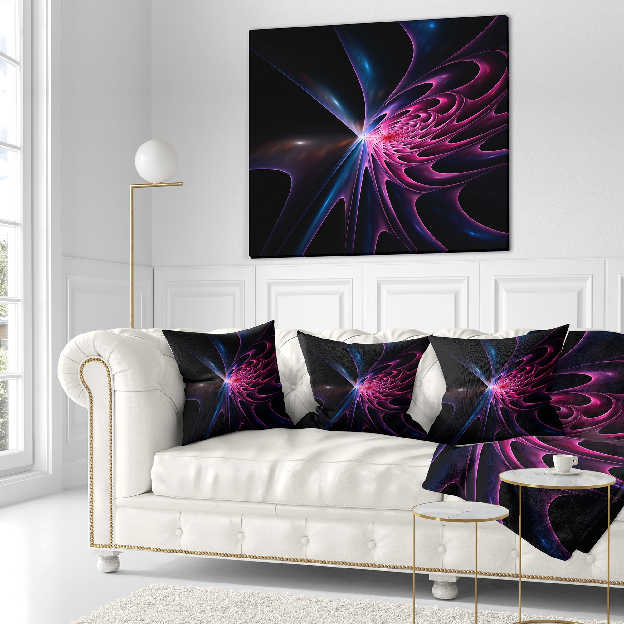 Designart Blue Fractal Light Art in Dark - Abstract Throw Pillow - 16x16