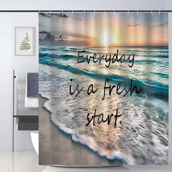 Inspirational Quotes Sunset Sea Beach Pattern Polyester Shower Curtain for Bathroom Decor 72x72 inch