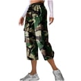 thumbnail image 2 of YOIAVAIOY Capri Pants for Women Casual Tropical Floral Print Cropped Pants Elastic High Waist Drawstring Summer Beach Capris Army Green S, 2 of 7